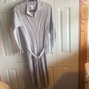 RACHEL ZOE NWT Long Sleeve Collared Vneck Belted Cable Knit Sweater Dress Small